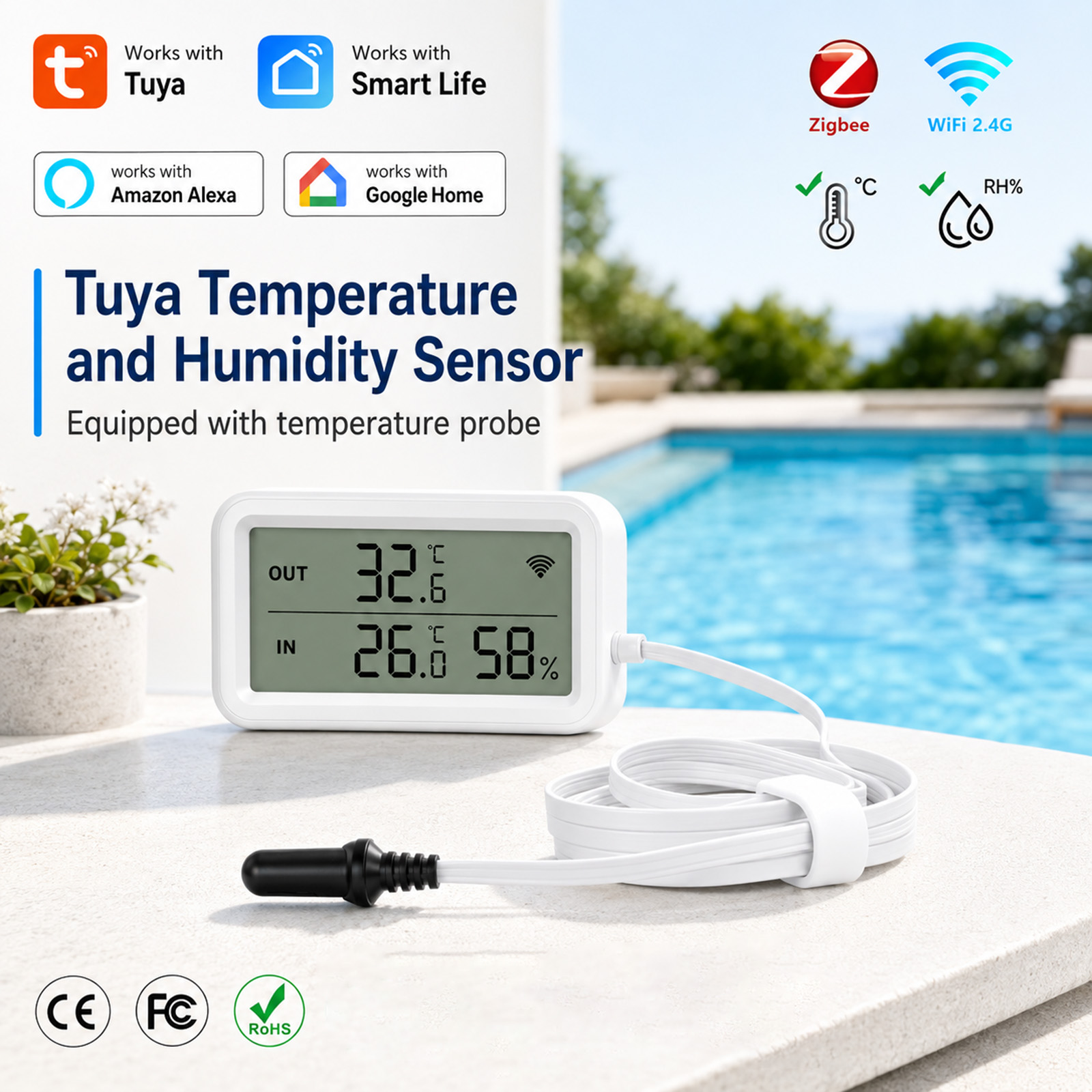 Aquarium Thermometer - 외부 방수 프로브 온도 습도 센서