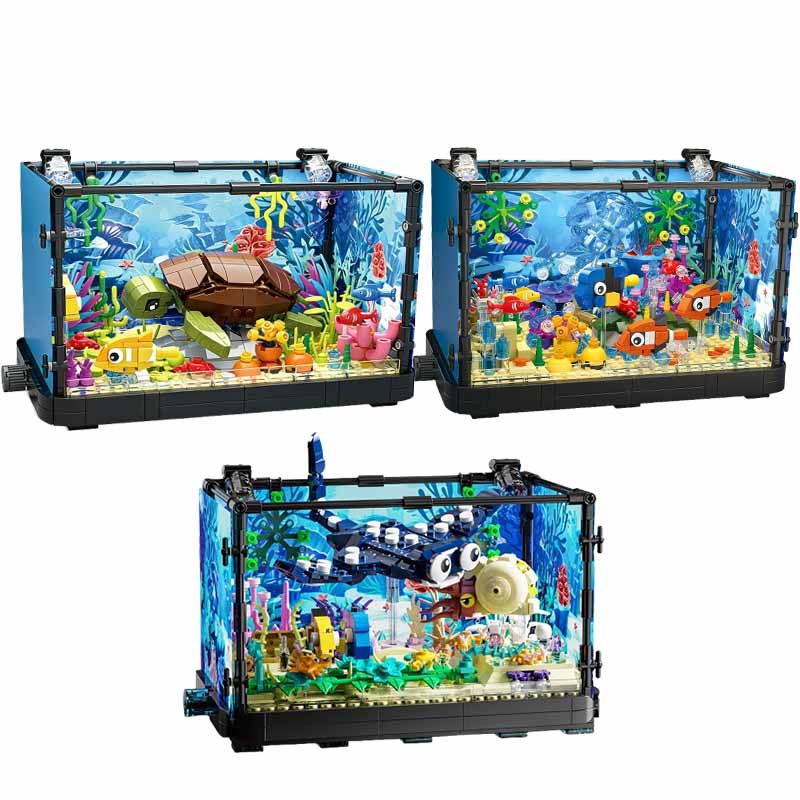 Aquarium Fish For Beginners - 조명이 포함된 어항 빌딩 블록 세트,