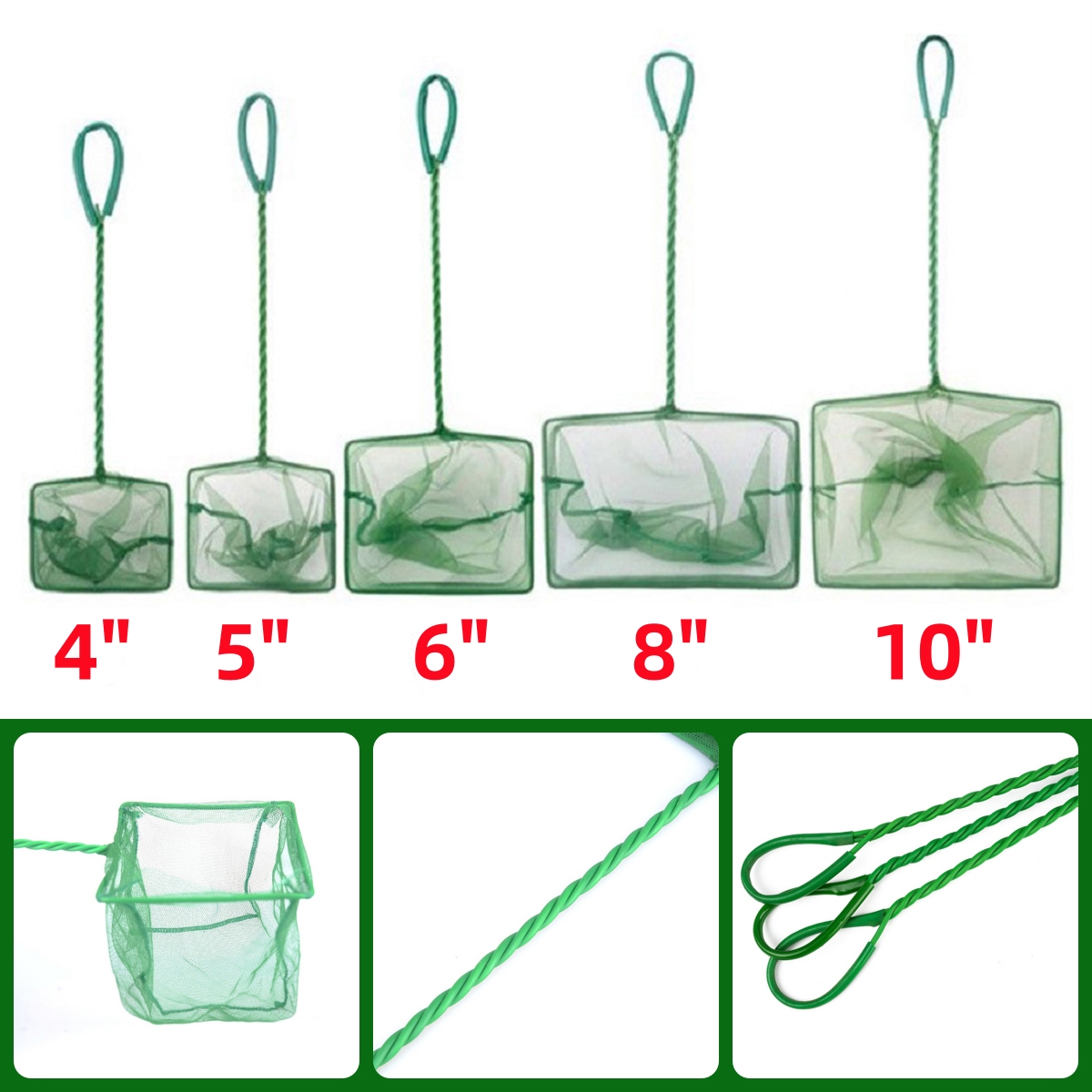 3 ~ 10 인치 휴대용 나일론 녹색 물고기 그물 수족 - Fish Net Handle 리뷰 및 가격